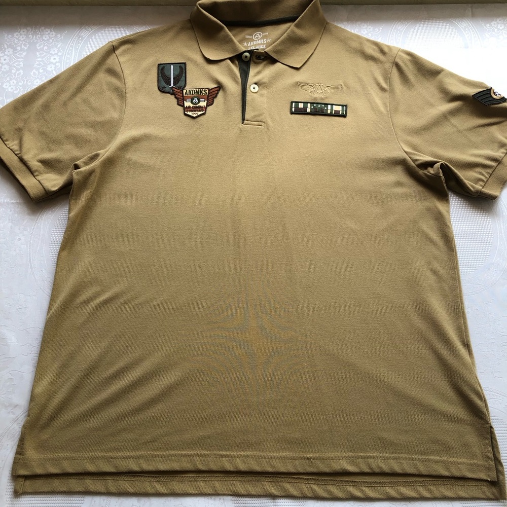 Akademiks Tan/Khaki Military Inspired Aviator Tactical Polo Shirt Men’s Size 2XL